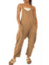 Versatile V Neck Solid Color Jumpsuit with Convenient Pockets
