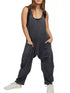 Versatile V Neck Solid Color Jumpsuit with Convenient Pockets