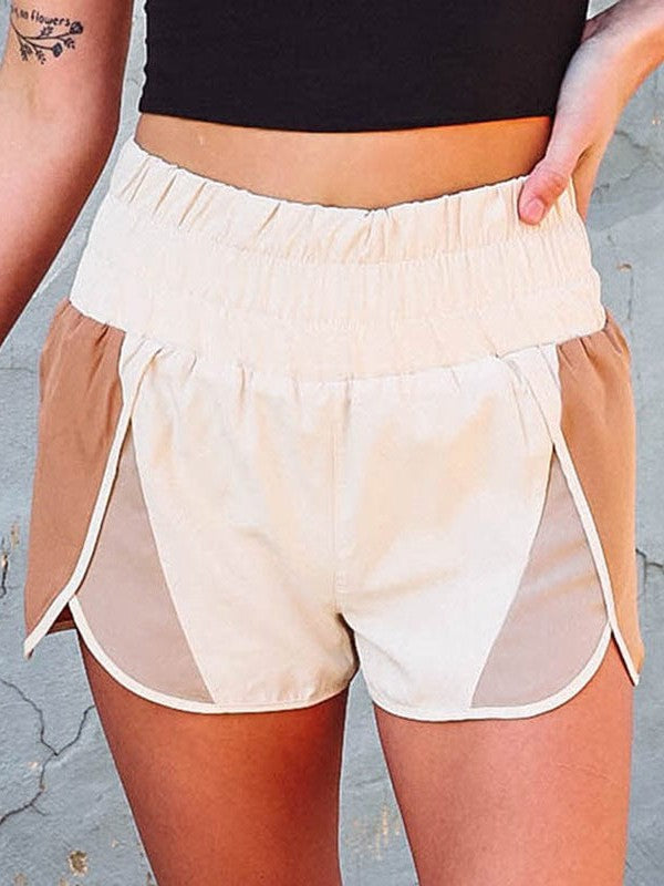 Versatile Women's High-Waist Sports Shorts with Contrasting Hem Slits