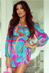 Vibrant Abstract Print V-Neck Puff Sleeve Mini Dress