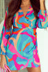 Vibrant Abstract Print V-Neck Puff Sleeve Mini Dress