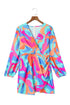 Vibrant Abstract Print V-Neck Puff Sleeve Mini Dress