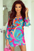 Vibrant Abstract Print V-Neck Puff Sleeve Mini Dress