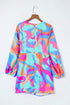 Vibrant Abstract Print V-Neck Puff Sleeve Mini Dress
