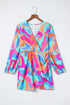 Vibrant Abstract Print V-Neck Puff Sleeve Mini Dress
