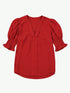 Vibrant Crimson V Neck Blouse with Puffy Sleeves