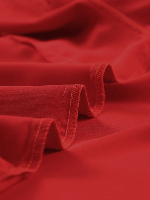 Vibrant Crimson V Neck Blouse with Puffy Sleeves