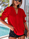 Vibrant Crimson V Neck Blouse with Puffy Sleeves