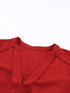 Vibrant Crimson V Neck Blouse with Puffy Sleeves