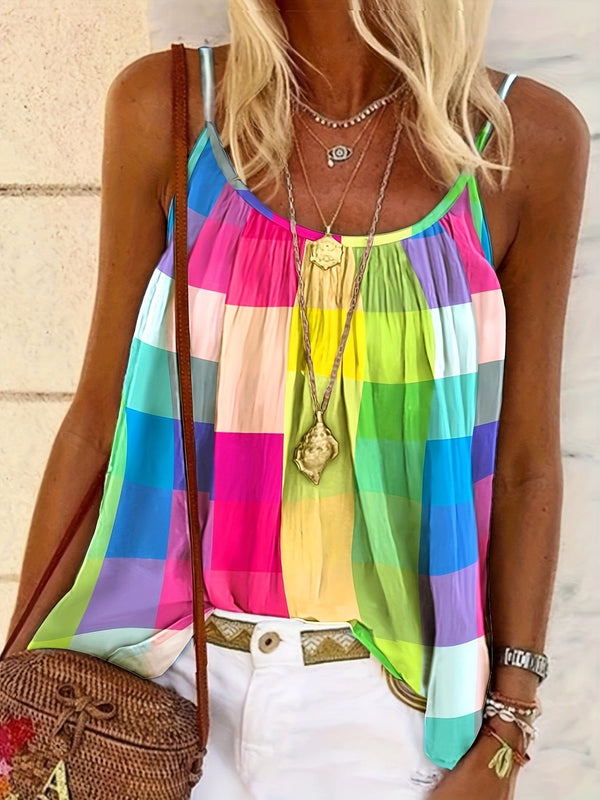 Vibrant Floral Plus Size Round Neck Cami Top for Women