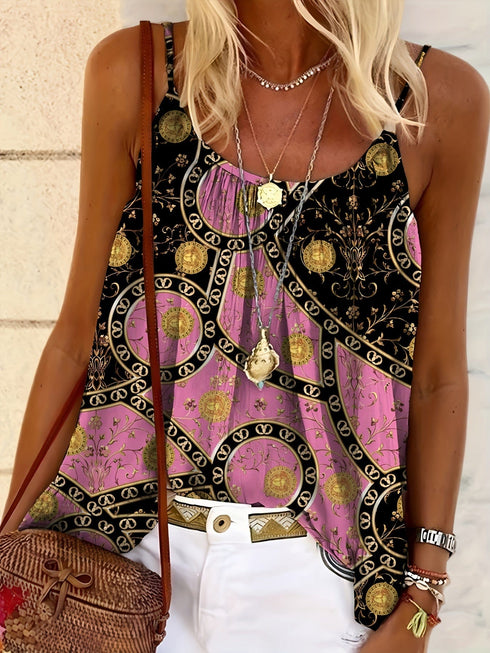 Vibrant Floral Plus Size Round Neck Cami Top for Women