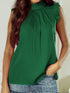 Vibrant Green Pleated Sleeveless Blouse with Frilled Mock Neck