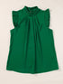 Vibrant Green Pleated Sleeveless Blouse with Frilled Mock Neck