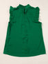 Vibrant Green Pleated Sleeveless Blouse with Frilled Mock Neck