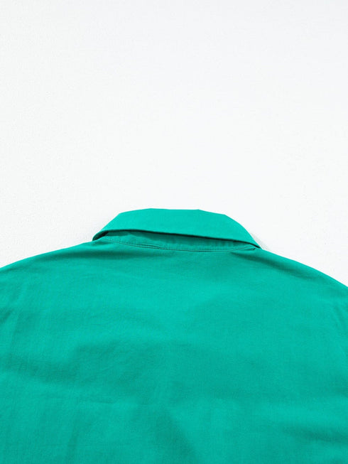 Vibrant Green Ruffle Sleeve Button-Up Mini Dress