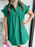 Vibrant Green Ruffle Sleeve Button-Up Mini Dress