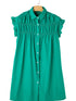 Vibrant Green Ruffle Sleeve Button-Up Mini Dress