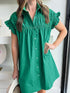 Vibrant Green Ruffle Sleeve Button-Up Mini Dress