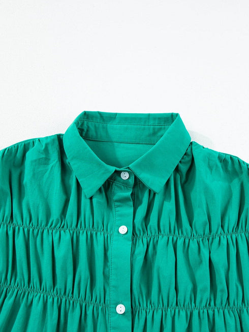 Vibrant Green Ruffle Sleeve Button-Up Mini Dress