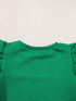 Vibrant Green Textured Ruffle Sleeve Top and Shorts Ensemble