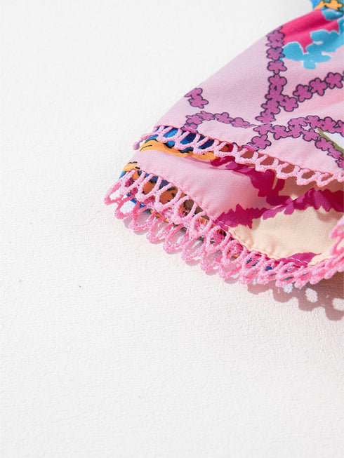 Vibrant Multicolored Floral Ruffle Sleeve Top