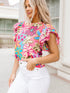 Vibrant Multicolored Floral Ruffle Sleeve Top