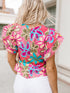 Vibrant Multicolored Floral Ruffle Sleeve Top