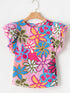 Vibrant Multicolored Floral Ruffle Sleeve Top