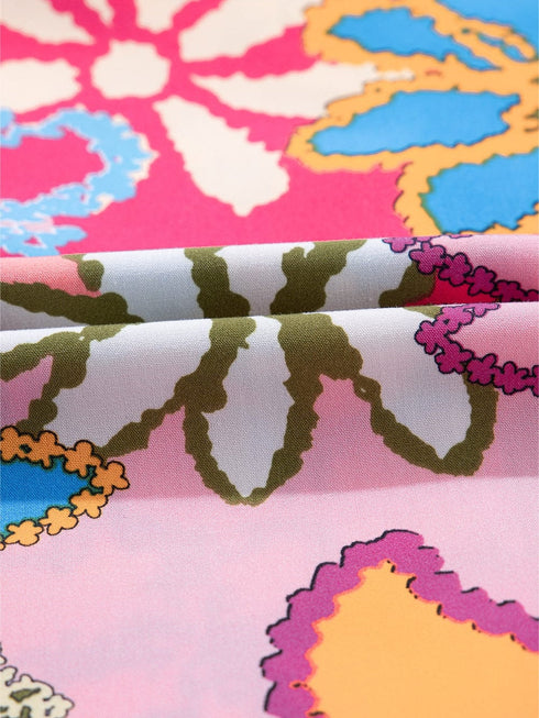 Vibrant Multicolored Floral Ruffle Sleeve Top