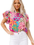 Vibrant Multicolored Floral Ruffle Sleeve Top