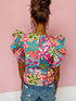 Vibrant Multicolored Floral Ruffle Sleeve Top