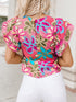 Vibrant Multicolored Floral Ruffle Sleeve Top
