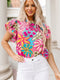 Vibrant Multicolored Floral Ruffle Sleeve Top