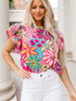 Vibrant Multicolored Floral Ruffle Sleeve Top