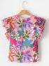 Vibrant Multicolored Floral Ruffle Sleeve Top