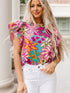 Vibrant Multicolored Floral Ruffle Sleeve Top