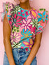 Vibrant Multicolored Floral Ruffle Sleeve Top
