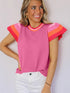 Vibrant Pink Ruffle Sleeve Knit Sweater Tee