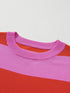 Vibrant Pink Striped Colorblock Knit Top with Short Sleeves