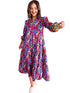 Vibrant Print Flared Sleeves Holiday Maxi Dress