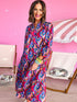 Vibrant Print Flared Sleeves Holiday Maxi Dress