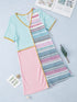 Vibrant Striped Knit A-line Dress with Colorful Patchwork