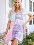 Vibrant Striped Knit A-line Dress with Colorful Patchwork