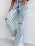 Vintage Blue Acid Wash Flared Denim Jeans