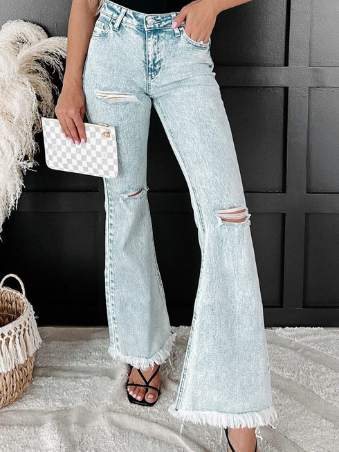 Vintage Blue Acid Wash Flared Denim Jeans