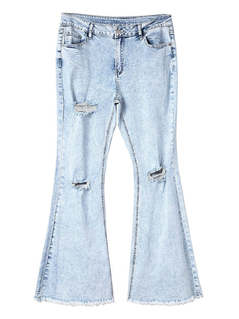Vintage Blue Acid Wash Flared Denim Jeans