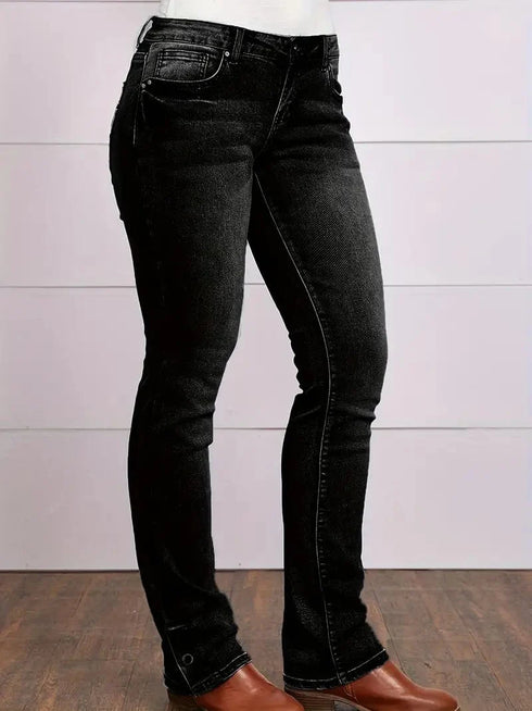 Vintage Embroidered Patchwork Bootcut Button Side Split Denim Jeans