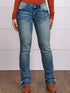 Vintage Embroidered Patchwork Bootcut Button Side Split Denim Jeans