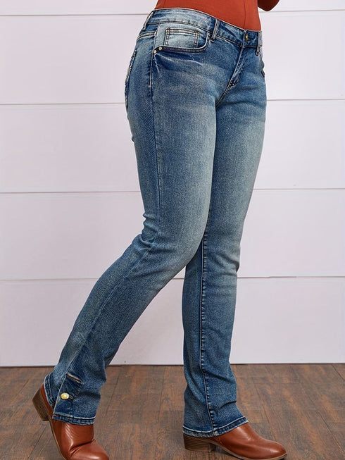 Vintage Embroidered Patchwork Bootcut Button Side Split Denim Jeans