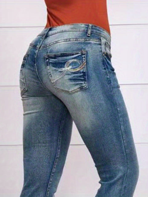 Vintage Embroidered Patchwork Bootcut Button Side Split Denim Jeans